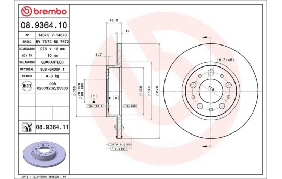 Disque de frein COATED DISC LINE 08.9364.11 Brembo, Image 3