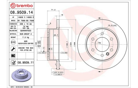 Disque de frein COATED DISC LINE 08.9509.11 Brembo, Image 3