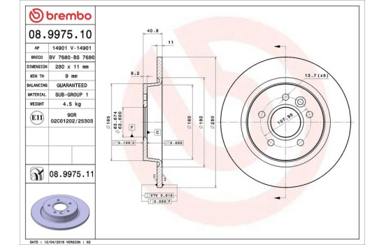 Disque de frein COATED DISC LINE 08.9975.11 Brembo, Image 3