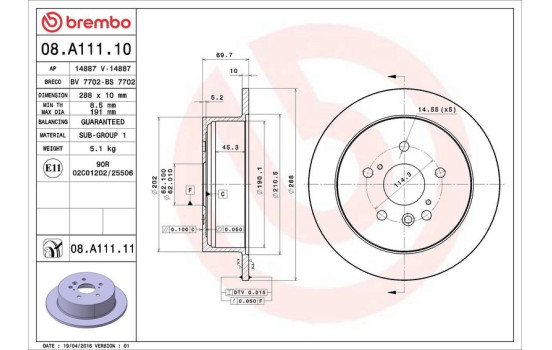 Disque de frein COATED DISC LINE 08.A111.11 Brembo, Image 3