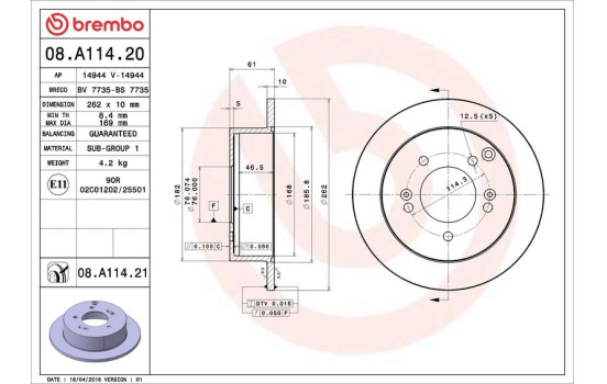 Disque de frein COATED DISC LINE 08.A114.21 Brembo, Image 3