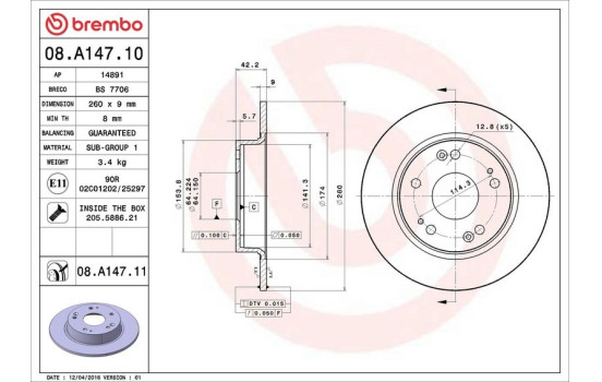 Disque de frein COATED DISC LINE 08.A147.11 Brembo, Image 3