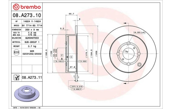 Disque de frein COATED DISC LINE 08.A273.11 Brembo, Image 3
