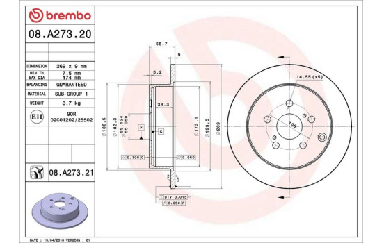 Disque de frein COATED DISC LINE 08.A273.21 Brembo, Image 3