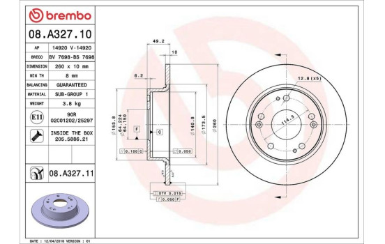 Disque de frein COATED DISC LINE 08.A327.11 Brembo, Image 3