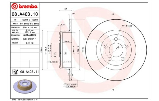 Disque de frein COATED DISC LINE 08.A403.11 Brembo, Image 2