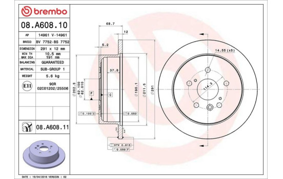 Disque de frein COATED DISC LINE 08.A608.11 Brembo, Image 3