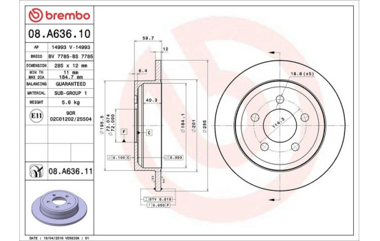 Disque de frein COATED DISC LINE 08.A636.11 Brembo, Image 3