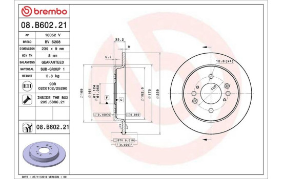 Disque de frein COATED DISC LINE 08.B602.21 Brembo, Image 2