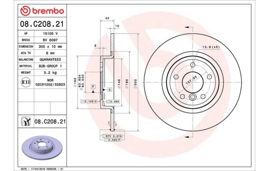 Disque de frein COATED DISC LINE 08.C208.21 Brembo, Image 3
