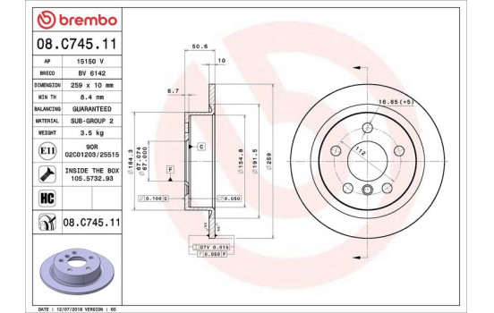 Disque de frein COATED DISC LINE 08.C745.11 Brembo, Image 2
