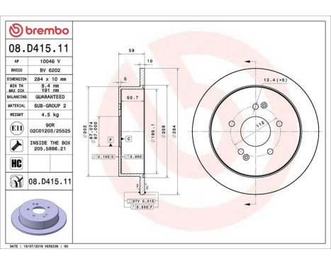 Disque de frein COATED DISC LINE 08.D415.11 Brembo