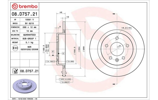 Disque de frein COATED DISC LINE 08.D757.21 Brembo, Image 2