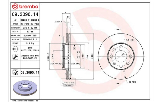 Disque de frein COATED DISC LINE 09.3090.11 Brembo, Image 3