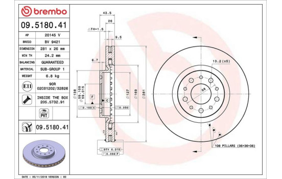 Disque de frein COATED DISC LINE 09.5180.41 Brembo, Image 2