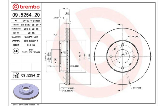 Disque de frein COATED DISC LINE 09.5254.21 Brembo, Image 3