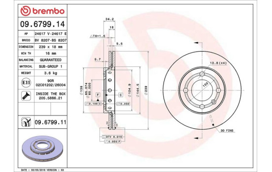 Disque de frein COATED DISC LINE 09.6799.11 Brembo, Image 3