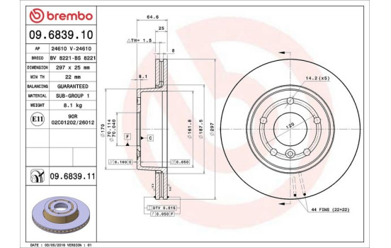 Disque de frein COATED DISC LINE 09.6839.11 Brembo, Image 3