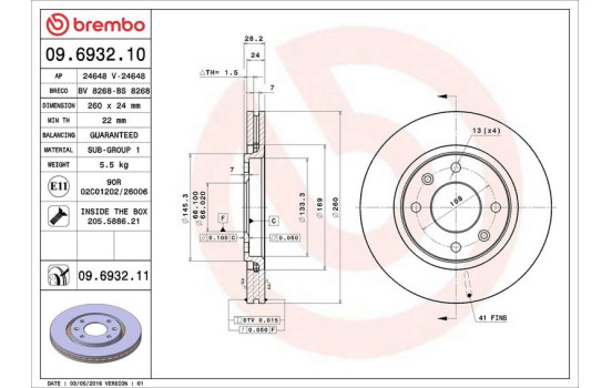 Disque de frein COATED DISC LINE 09.6932.11 Brembo, Image 3