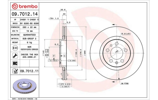 Disque de frein COATED DISC LINE 09.7012.11 Brembo, Image 3