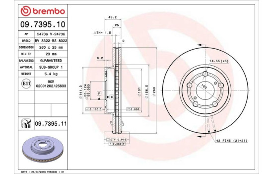 Disque de frein COATED DISC LINE 09.7395.11 Brembo, Image 3