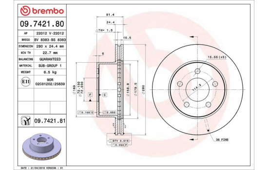 Disque de frein COATED DISC LINE 09.7421.81 Brembo, Image 3