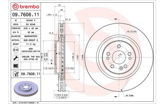 Disque de frein COATED DISC LINE 09.7606.11 Brembo, Image 3