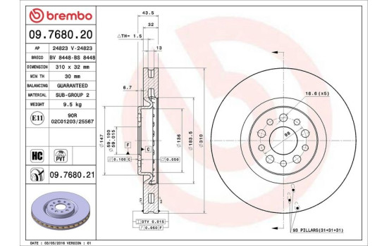 Disque de frein COATED DISC LINE 09.7680.21 Brembo, Image 2