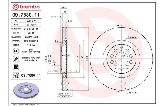 Disque de frein COATED DISC LINE 09.7880.11 Brembo, Image 4
