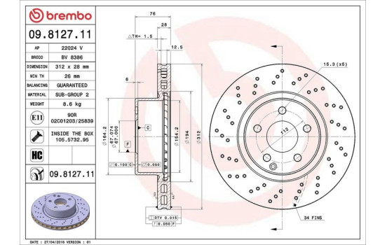 Disque de frein COATED DISC LINE 09.8127.11 Brembo, Image 4