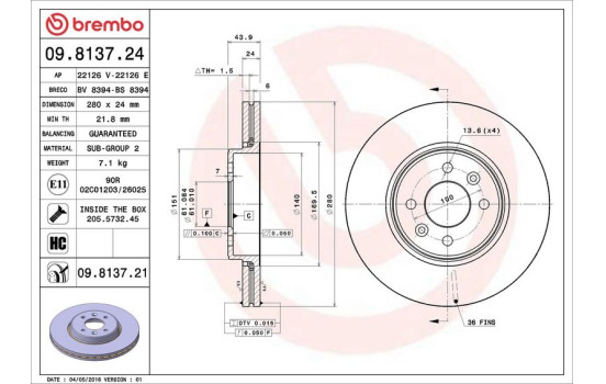 Disque de frein COATED DISC LINE 09.8137.21 Brembo, Image 4