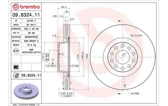 Disque de frein COATED DISC LINE 09.8324.11 Brembo, Image 4