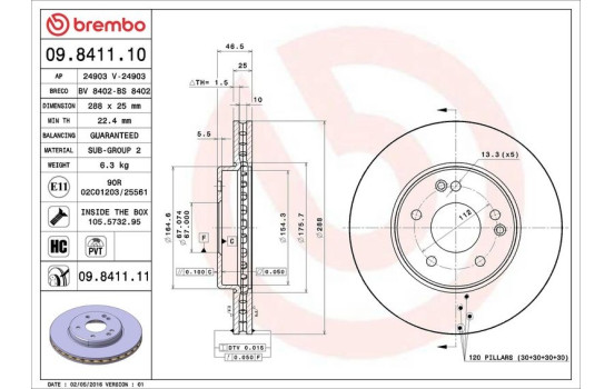 Disque de frein COATED DISC LINE 09.8411.11 Brembo, Image 4