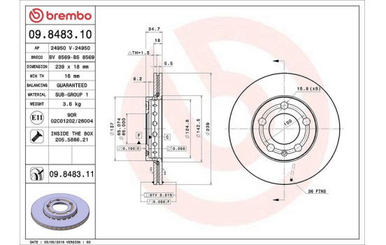Disque de frein COATED DISC LINE 09.8483.11 Brembo, Image 3