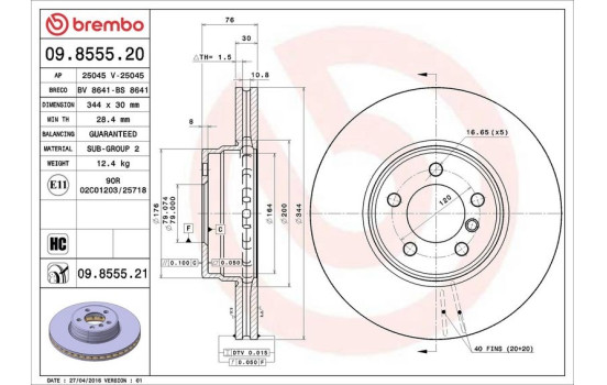 Disque de frein COATED DISC LINE 09.8555.21 Brembo, Image 2