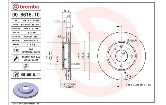Disque de frein COATED DISC LINE 09.8616.11 Brembo, Image 3
