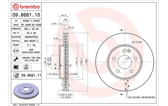 Disque de frein COATED DISC LINE 09.8681.11 Brembo, Image 3