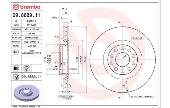 Disque de frein COATED DISC LINE 09.8689.11 Brembo, Image 4
