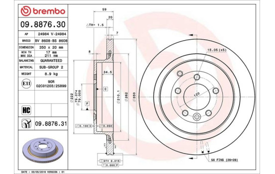 Disque de frein COATED DISC LINE 09.8876.31 Brembo, Image 3
