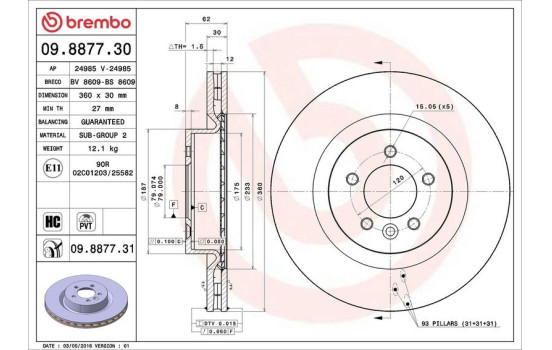 Disque de frein COATED DISC LINE 09.8877.31 Brembo, Image 3