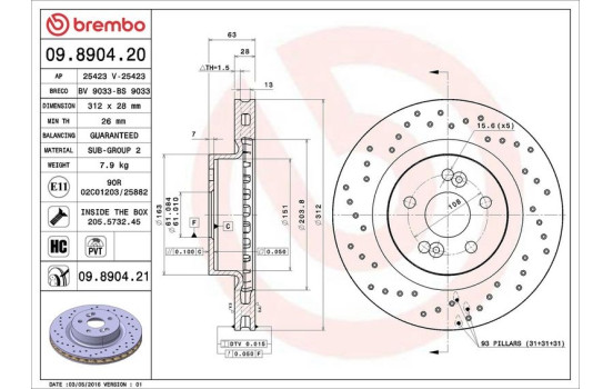Disque de frein COATED DISC LINE 09.8904.21 Brembo, Image 3