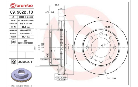 Disque de frein COATED DISC LINE 09.9022.11 Brembo, Image 3
