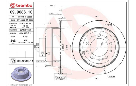 Disque de frein COATED DISC LINE 09.9086.11 Brembo, Image 2