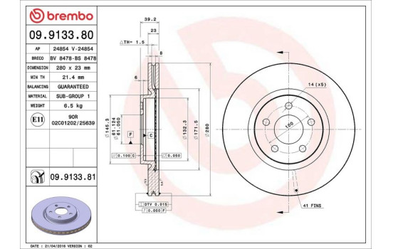 Disque de frein COATED DISC LINE 09.9133.81 Brembo, Image 2