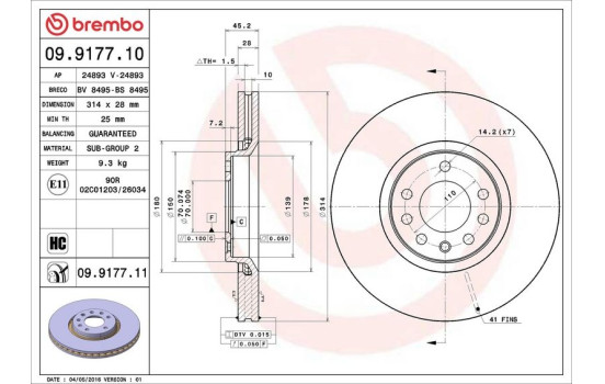 Disque de frein COATED DISC LINE 09.9177.11 Brembo, Image 3