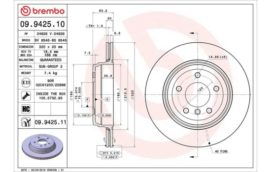 Disque de frein COATED DISC LINE 09.9425.11 Brembo, Image 3