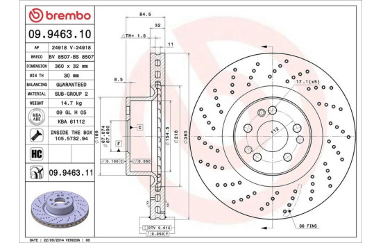 Disque de frein COATED DISC LINE 09.9463.11 Brembo, Image 2