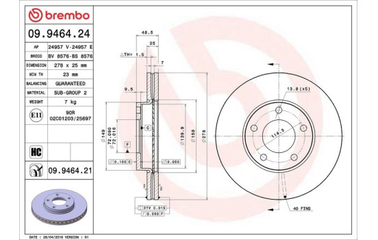 Disque de frein COATED DISC LINE 09.9464.21 Brembo, Image 3