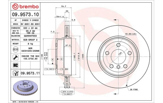 Disque de frein COATED DISC LINE 09.9573.11 Brembo, Image 3