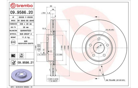 Disque de frein COATED DISC LINE 09.9586.21 Brembo, Image 2